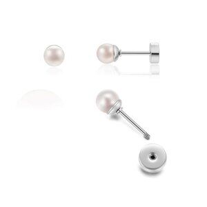 Flat Screw Back Pearl Flatback Earrings /Pearl Stud Earrings  /Surgical  Steel